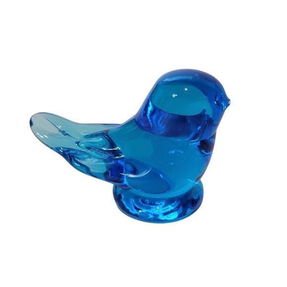 Blue Bird Happy Art Glass Figurine Cobalt Blue Home Office Decor - Picture 1 of 12
